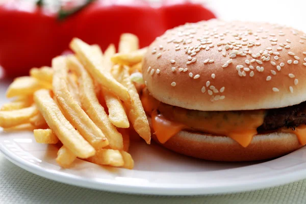 Cheeseburger e patatine fritte — Foto Stock