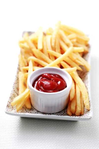 Közelképek Sült Krumpli Ketchup Étel Ital — Stock Fotó