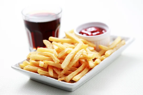 Primi Piani Patatine Fritte Ketchup Cibi Bevande — Foto Stock