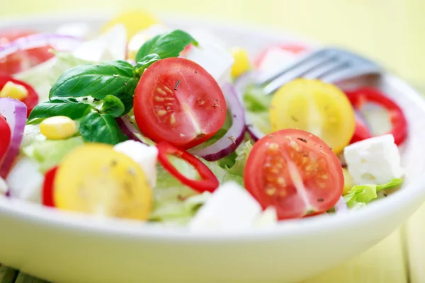 Schüssel Mit Frischem Gemüsesalat Essen Und Trinken — Stockfoto