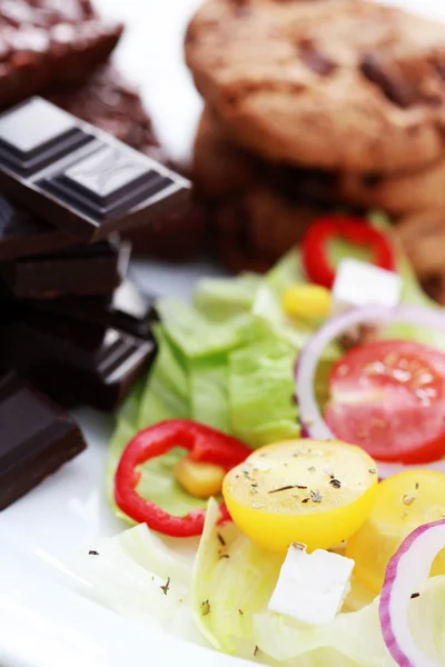 Assiette Pleine Salade Aliments Sucrés Régime Alimentaire Petit Déjeuner — Photo