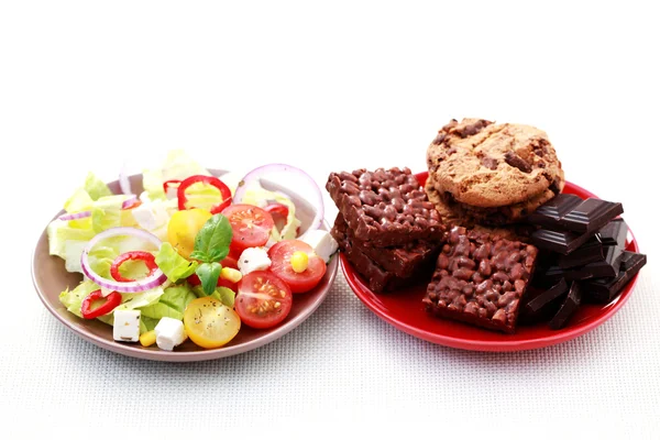 Platen Vol Met Salade Zoete Voedsel Dieet Ontbijt — Stockfoto