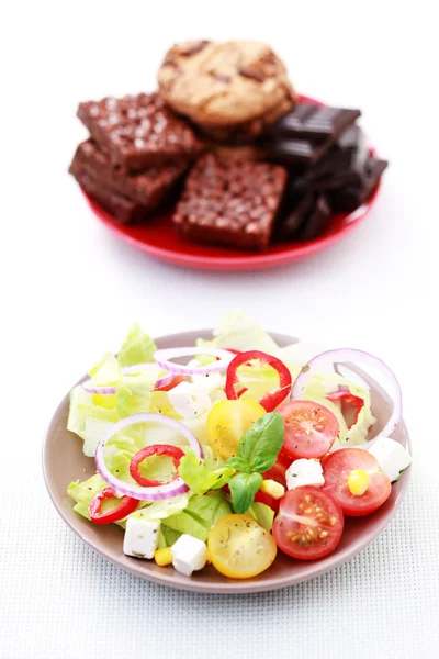 Platen Vol Met Salade Zoete Voedsel Dieet Ontbijt — Stockfoto