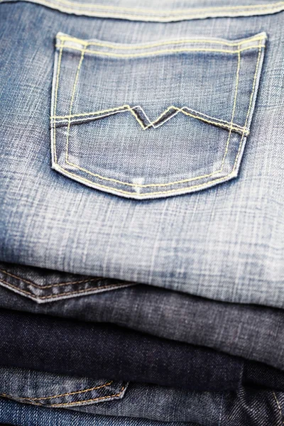 Close Ups Van Stapel Blue Jeans — Stockfoto