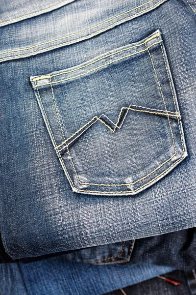 Close Ups Stack Blue Jeans — Stock Photo, Image