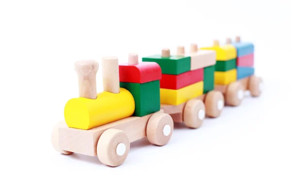 Tahta Tren Beyaz Oyuncaklar Izole — Stok fotoğraf