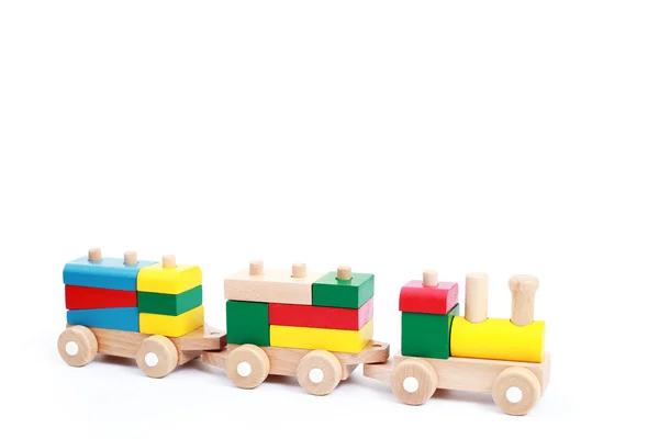 Trem Madeira Isolado Branco Brinquedos — Fotografia de Stock
