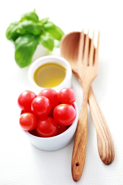 Ingrediënten Voor Cherry Tomatensalade Eten Drinken — Stockfoto