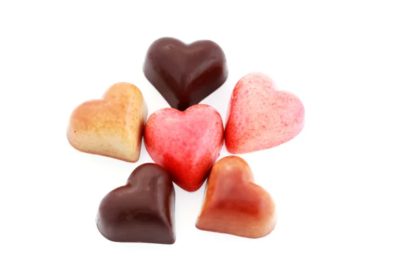 Σοκολάτα Καρδιές Πραλίνες Λευκό Γλυκά Τρόφιμα — Φωτογραφία Αρχείου