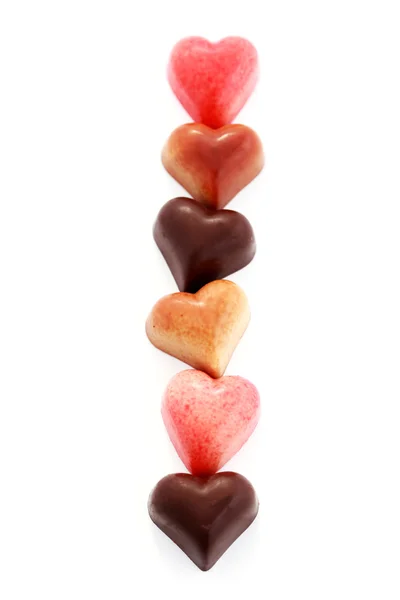 Corações Chocolate Pralines Branco Comida Doce — Fotografia de Stock