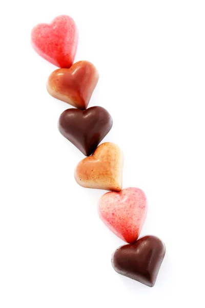 Srdce Čokoládové Pralinky Bílém Sladká Jídla — Stock fotografie