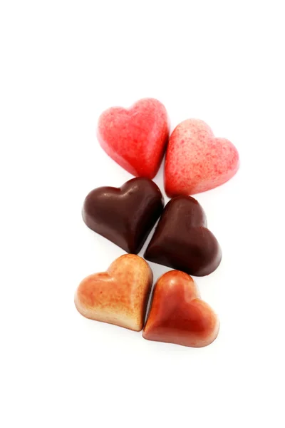 Шоколадні Серця Праліни Білій Солодкій Їжі — стокове фото