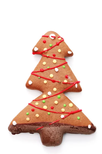 Lebkuchen Weihnachtsbaum Auf Weißem Hintergrund Süßes Essen — Stockfoto
