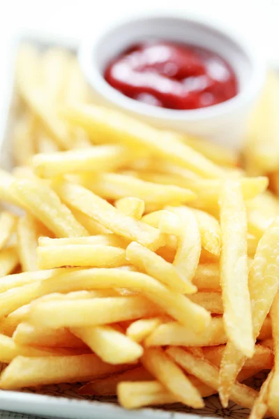 Close Ups Van Franse Frietjes Ketchup Eten Drinken Rechtenvrije Stockafbeeldingen