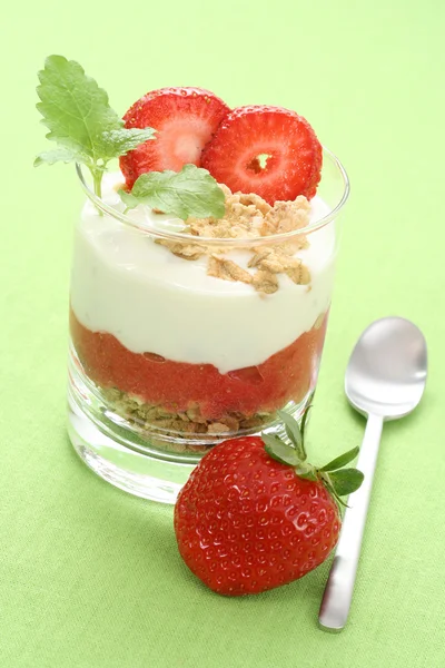 Glass Delicious Yogurt Musli Strawberries — Stock Photo, Image