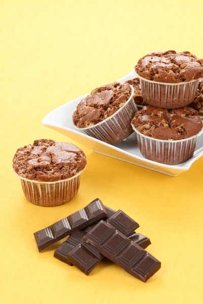 Pilha Deliciosos Muffins Chocolate Comida Bebida — Fotografia de Stock