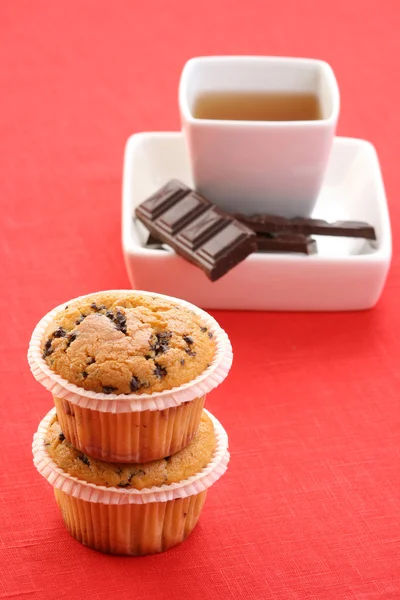 Tasse Tee Und Leckere Muffins Essen Und Trinken — Stockfoto