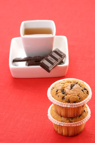Xícara Chá Deliciosos Muffins Comida Bebida — Fotografia de Stock