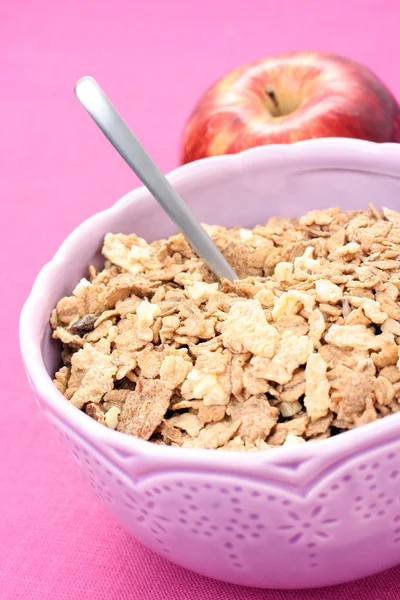 Bowl Full Musli Red Apple Healthy Breakfast — Stock Photo, Image