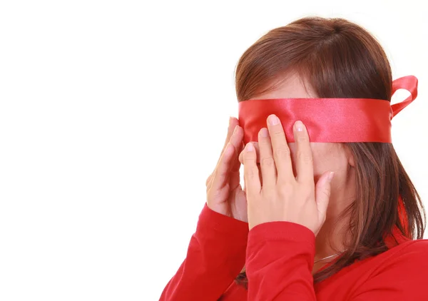 Dame Het Rood Wit Wordt Geïsoleerd Blinddoek — Stockfoto