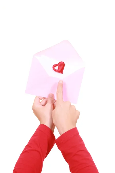 Zarf Üzerinde Beyaz Izole Kalp Ile Mektup — Stok fotoğraf