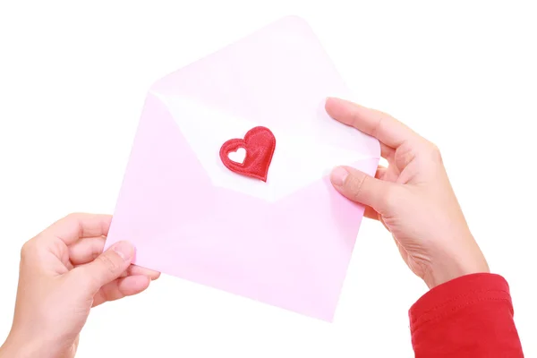 Ręce List Miłość Serce Białym Tle — Zdjęcie stockowe
