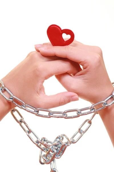 Hands Metal Chain Isolated White Heartshaped — Stock Photo, Image
