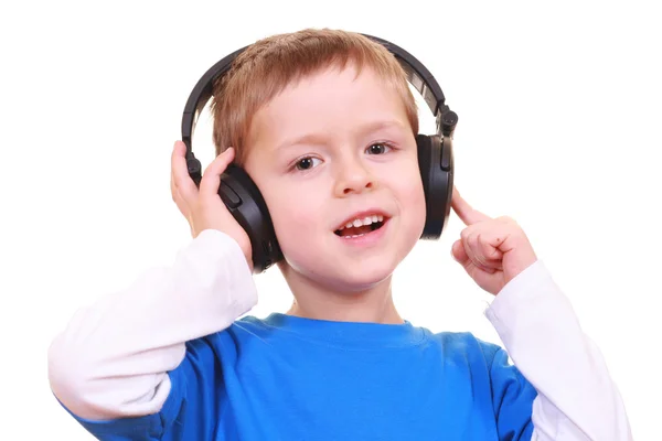 Chłopiec Pięciu Lat Słuchawki Białym Tle — Zdjęcie stockowe