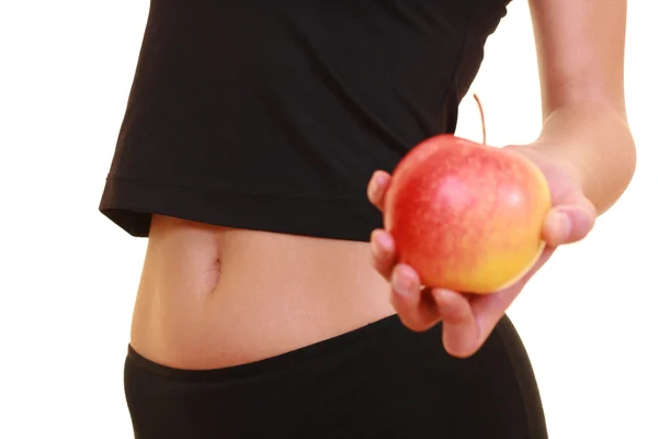 Dokonalé Tělo Dietě Žena Červeným Apple Izolovaných Bílém — Stock fotografie