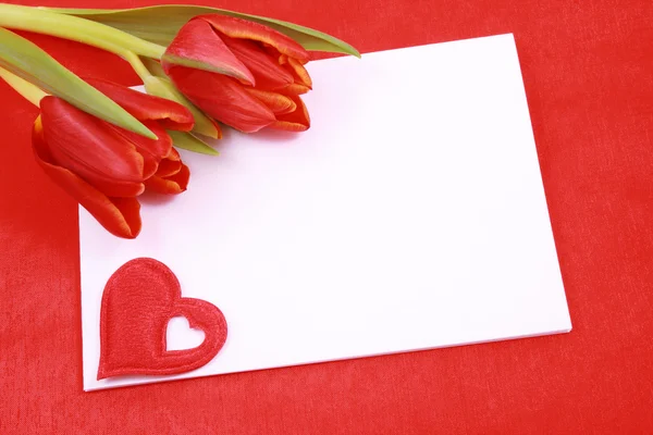 Laissez Message Romantique Tulipe Papier Coeur Rouge — Photo