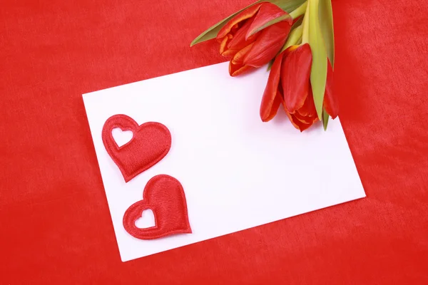 Üzenni Romantikus Papír Tulipán Piros Szív — Stock Fotó