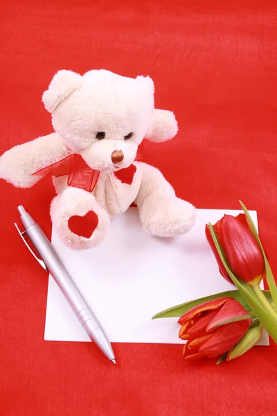 Üzenni Romantikus Papír Tulipán Piros Szív — Stock Fotó