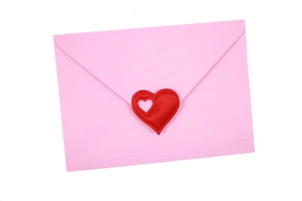 Rosa Umschlag Mit Rotem Herz Isoliert Auf Weißem — Stockfoto