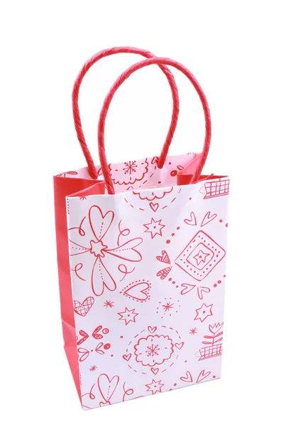 Bella Shopping Bag Con Cuori Isolati Bianco — Foto Stock