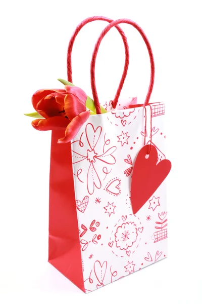 Bella Shopping Bag Con Tulipano Isolato Bianco — Foto Stock