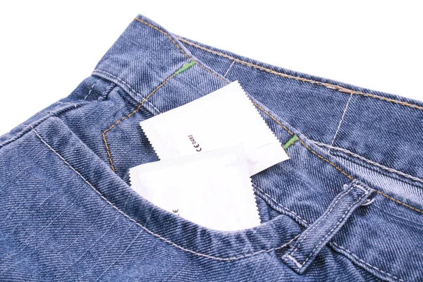 Gros Plans Poche Jeans Avec Préservatif — Photo