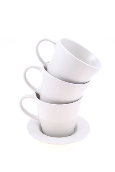 Stapel Voor Drie Witte Cups Geïsoleerd — Stockfoto