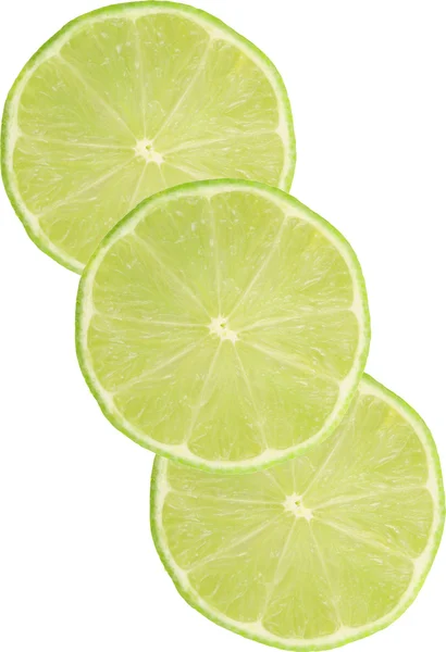 Närbilder Färsk Lime Skivor Isolerad Vit — Stockfoto