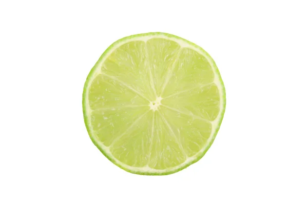 Närbilder Färsk Lime Skiva Isolerad Vit — Stockfoto