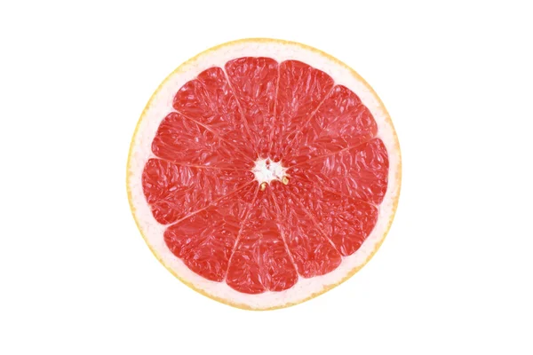 Närbilder Färsk Röd Grapefrukt Slice Isolerad Vit — Stockfoto