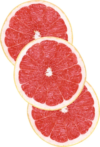 Närbilder Färsk Röd Grapefrukt Skivor Isolerad Vit — Stockfoto