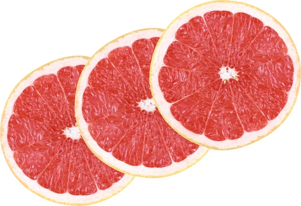 Close Ups Van Verse Rode Grapefruit Segmenten Geïsoleerd Wit — Stockfoto