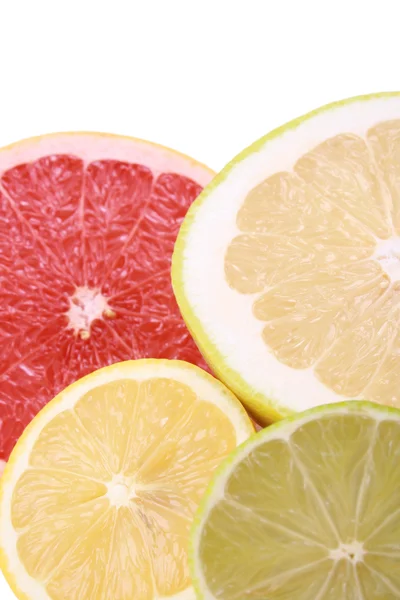 Närbilder Färska Citrusfrukter Skivor Isolerad Vit — Stockfoto
