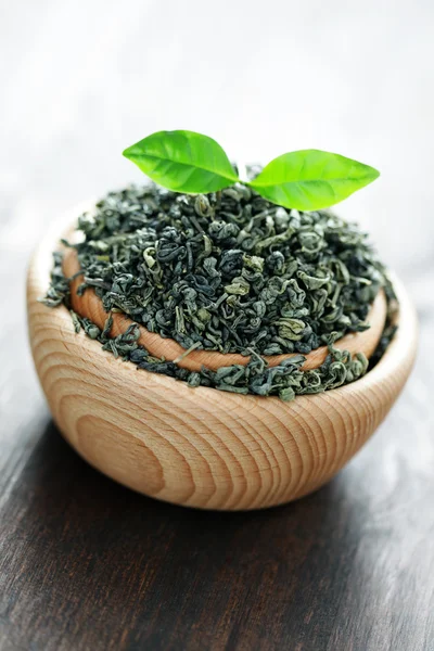 Μπολ Ξηρά Πράσινο Τσάι Φύλλα Χρόνος Τσαγιού — Φωτογραφία Αρχείου