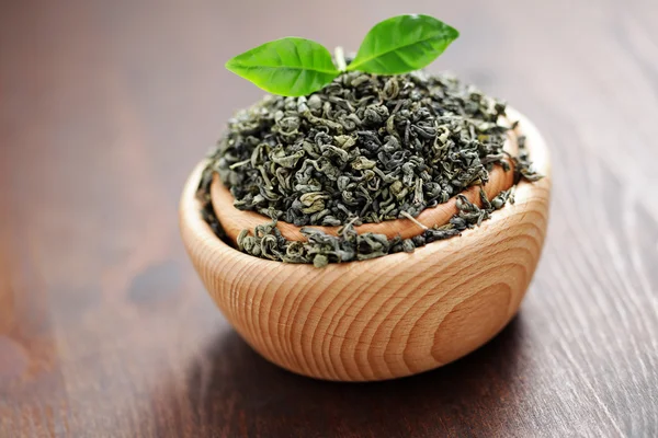 Μπολ Ξηρά Πράσινο Τσάι Φύλλα Χρόνος Τσαγιού — Φωτογραφία Αρχείου