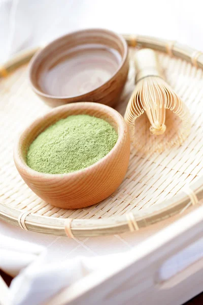 Grünpudertee Mit Bambusbesen Tea Time — Stockfoto
