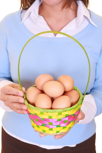 Young Beautiful Woman Basket Full Eggs Easter Stock Photo