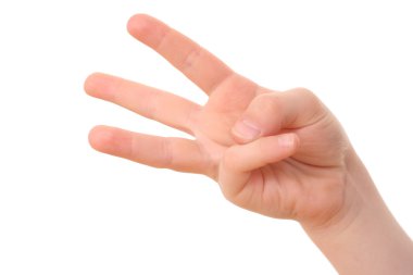 hand counting - three fingers of kid's hand isolated on white clipart