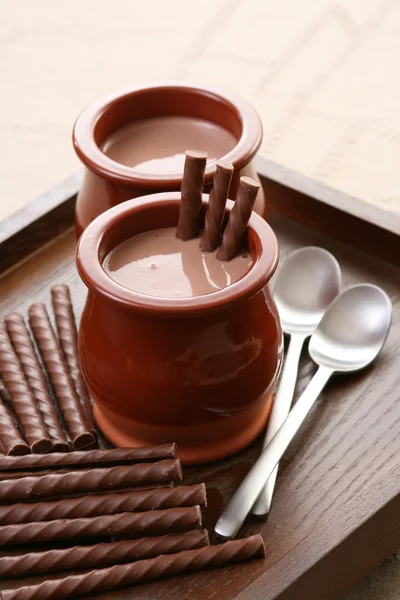 Iki Bardak Çikolata Krem Lezzetli Tatlı — Stok fotoğraf