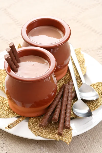 Glas Choklad Grädde Läcker Dessert — Stockfoto